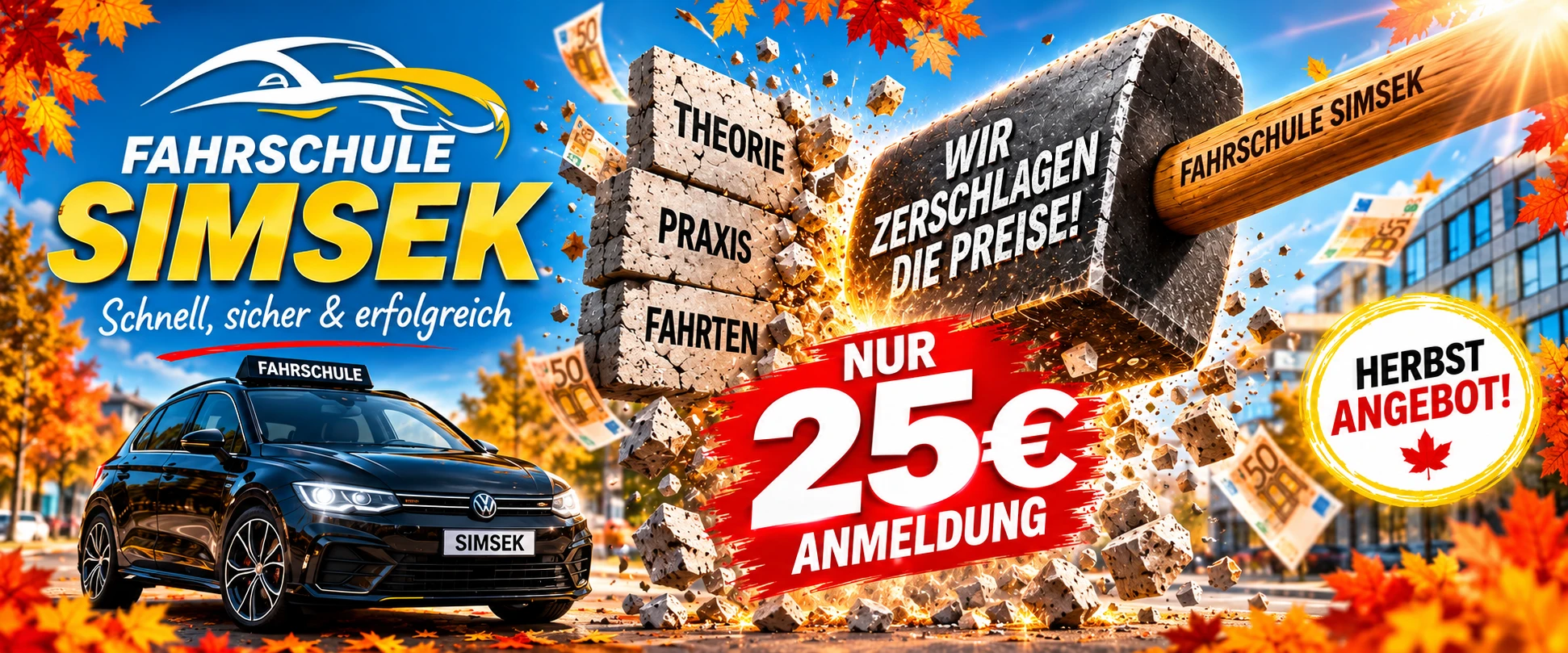 Herbst-Angebot der Fahrschule Simsek: nur 25 € Anmeldung